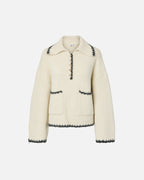 PIECES Strikkegenser Emilja LS Half Placket Knit - Birch Melange/Asphalt Melange