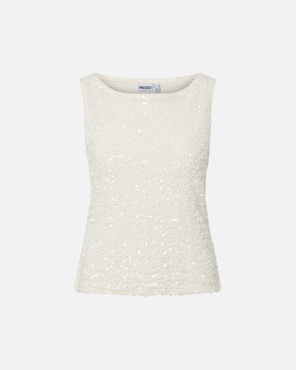 PIECES Paljettopp Kammy Tank - Cloud Dancer/ White Sequins
