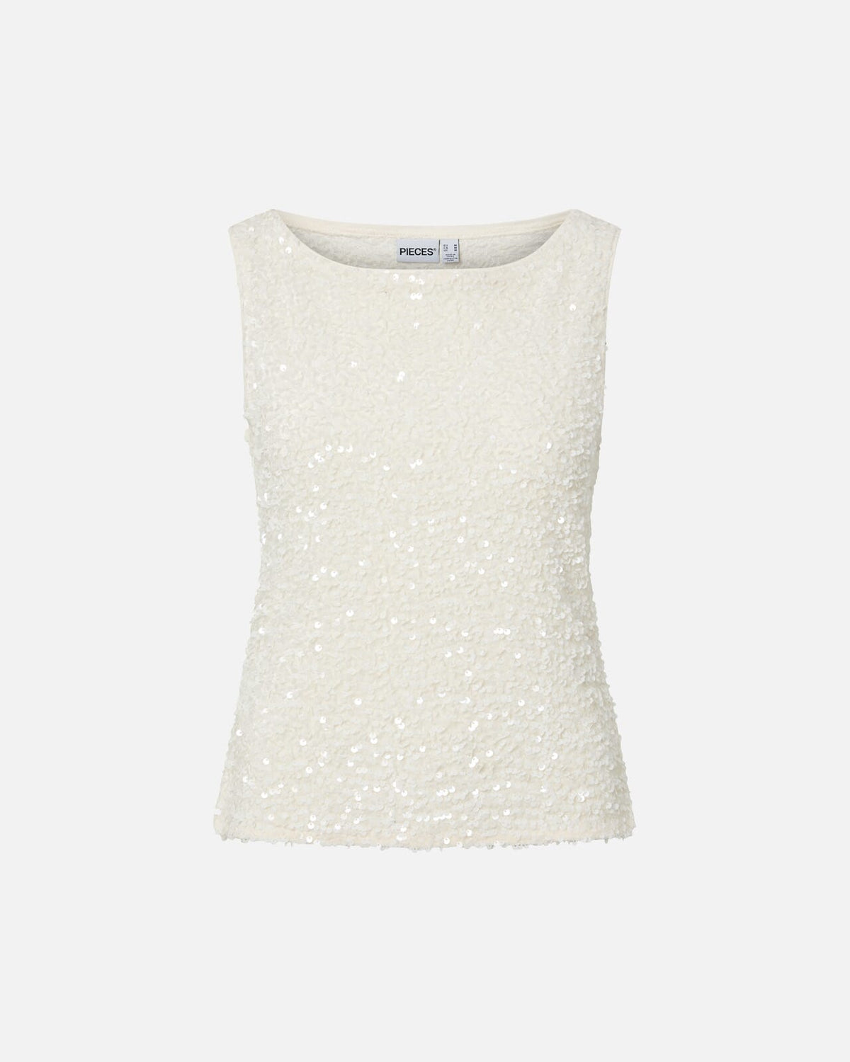 PIECES Paljettopp Kammy Tank - Cloud Dancer/ White Sequins