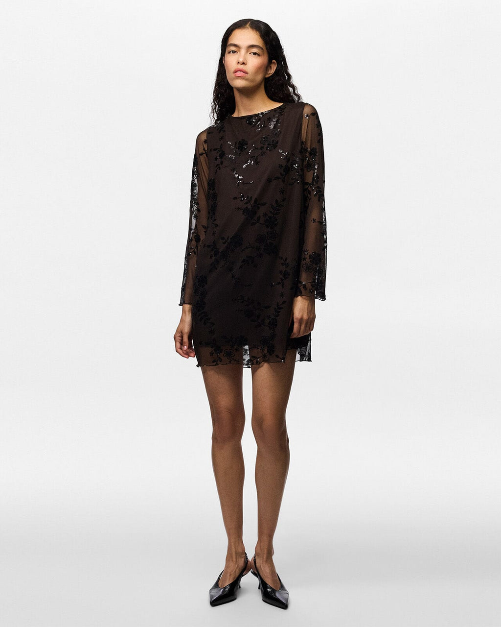 PIECES Kjole Evita LS - Wren/ Black Sequins