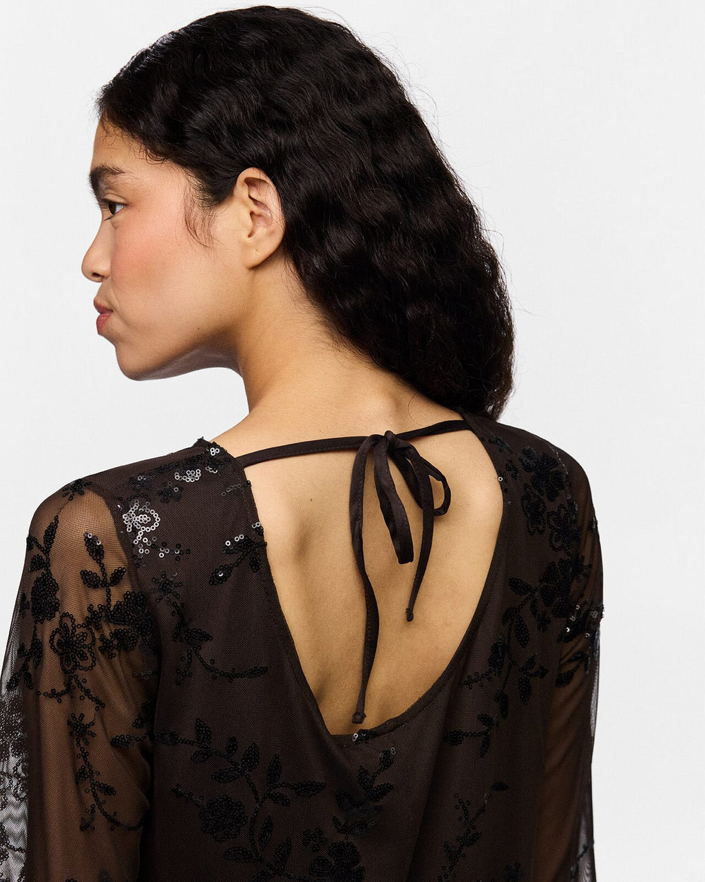 PIECES Kjole Evita LS - Wren/ Black Sequins