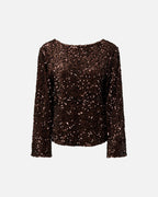 PIECES Paljettopp Kammy LS Deep Back Bow - Chicory/ Coffee Brown Sequins