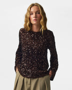 PIECES Paljettopp Kammy LS Deep Back Bow - Chicory/ Coffee Brown Sequins