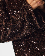 PIECES Paljettopp Kammy LS Deep Back Bow - Chicory/ Coffee Brown Sequins