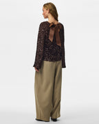 PIECES Paljettopp Kammy LS Deep Back Bow - Chicory/ Coffee Brown Sequins