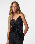 PIECES Paljettopp Kammy Strap Lace - Black/ Black Sequins