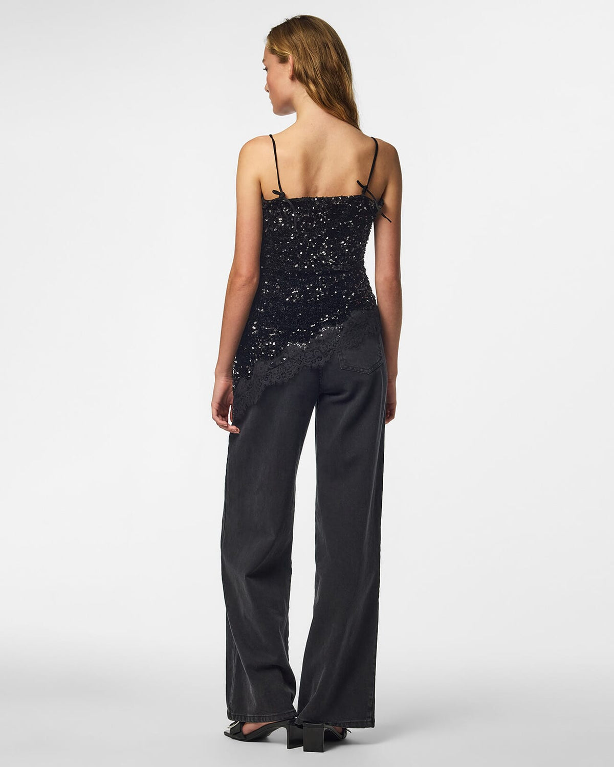 PIECES Paljettopp Kammy Strap Lace - Black/ Black Sequins