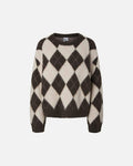 PIECES Strikkegenser Alva LS Loose O-neck Check - Hot Fudge/ w. Birch/ Sea Pink