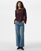PIECES Paljettopp Kammy LS Deep Back Bow - Tawny Port/ Tawny Port Sequins