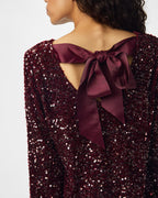 PIECES Paljettopp Kammy LS Deep Back Bow - Tawny Port/ Tawny Port Sequins