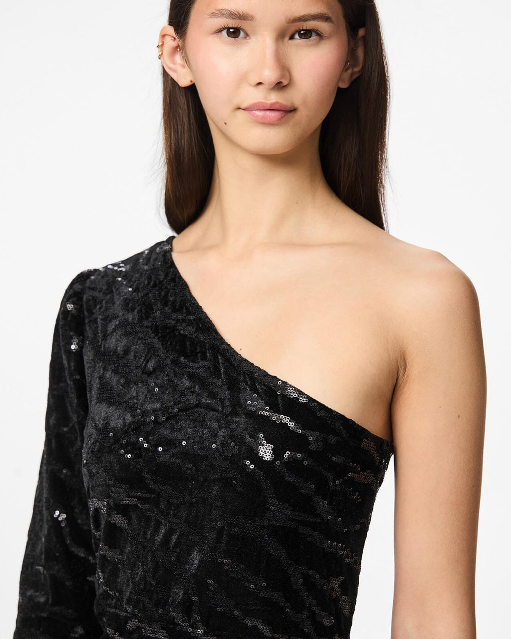 PIECES Paljettkjole Mable One Shoulder - Black