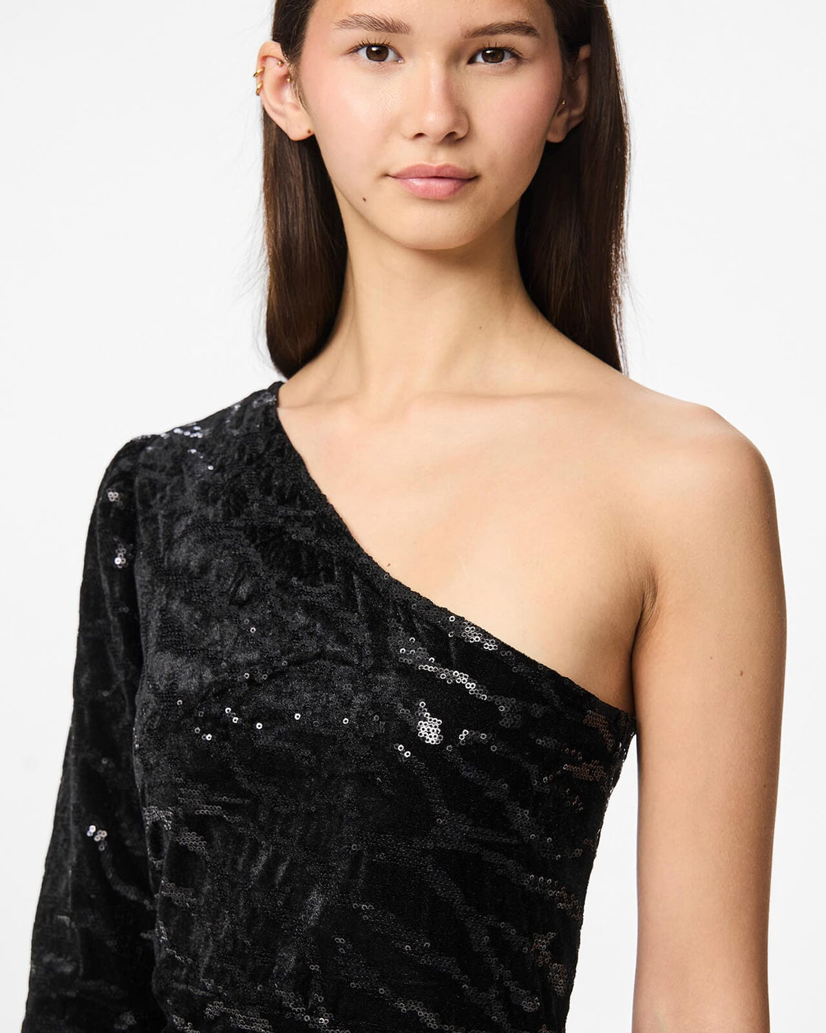 PIECES Paljettkjole Mable One Shoulder - Black