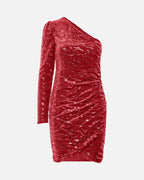 PIECES Paljettkjole Mable One Shoulder - Goji Berry/ Red sequins