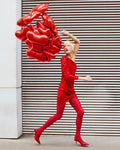 PIECES Paljettkjole Mable One Shoulder - Goji Berry/ Red sequins