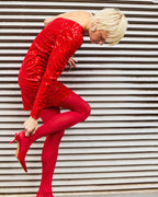 PIECES Paljettkjole Mable One Shoulder - Goji Berry/ Red sequins