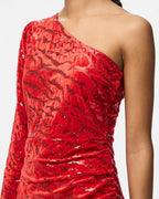 PIECES Paljettkjole Mable One Shoulder - Goji Berry/ Red sequins