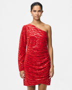 PIECES Paljettkjole Mable One Shoulder - Goji Berry/ Red sequins