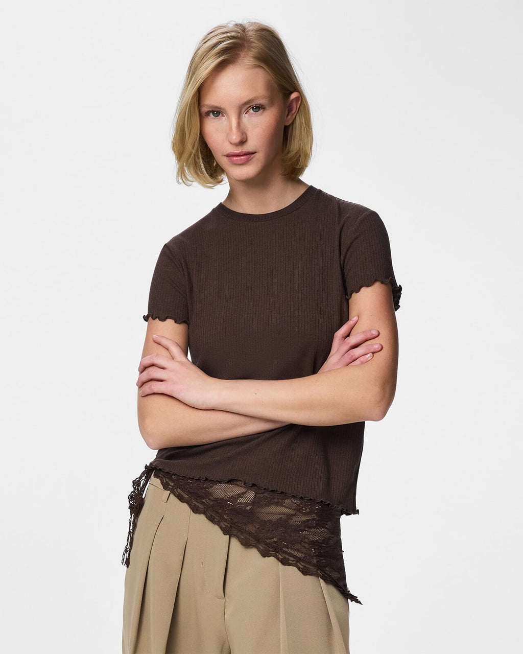PIECES T-skjorte Nicca SS O-neck - Hot Fudge