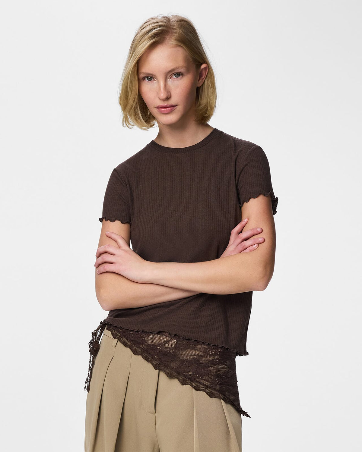 PIECES T-skjorte Nicca SS O-neck - Hot Fudge