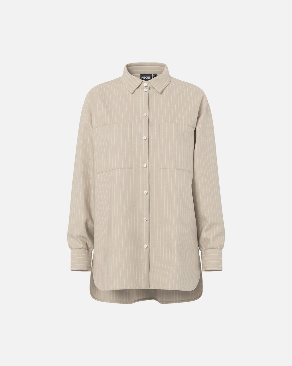 PIECES Skjorte Melia LS Loose Shirt - Crockery/ Thin Bright White
