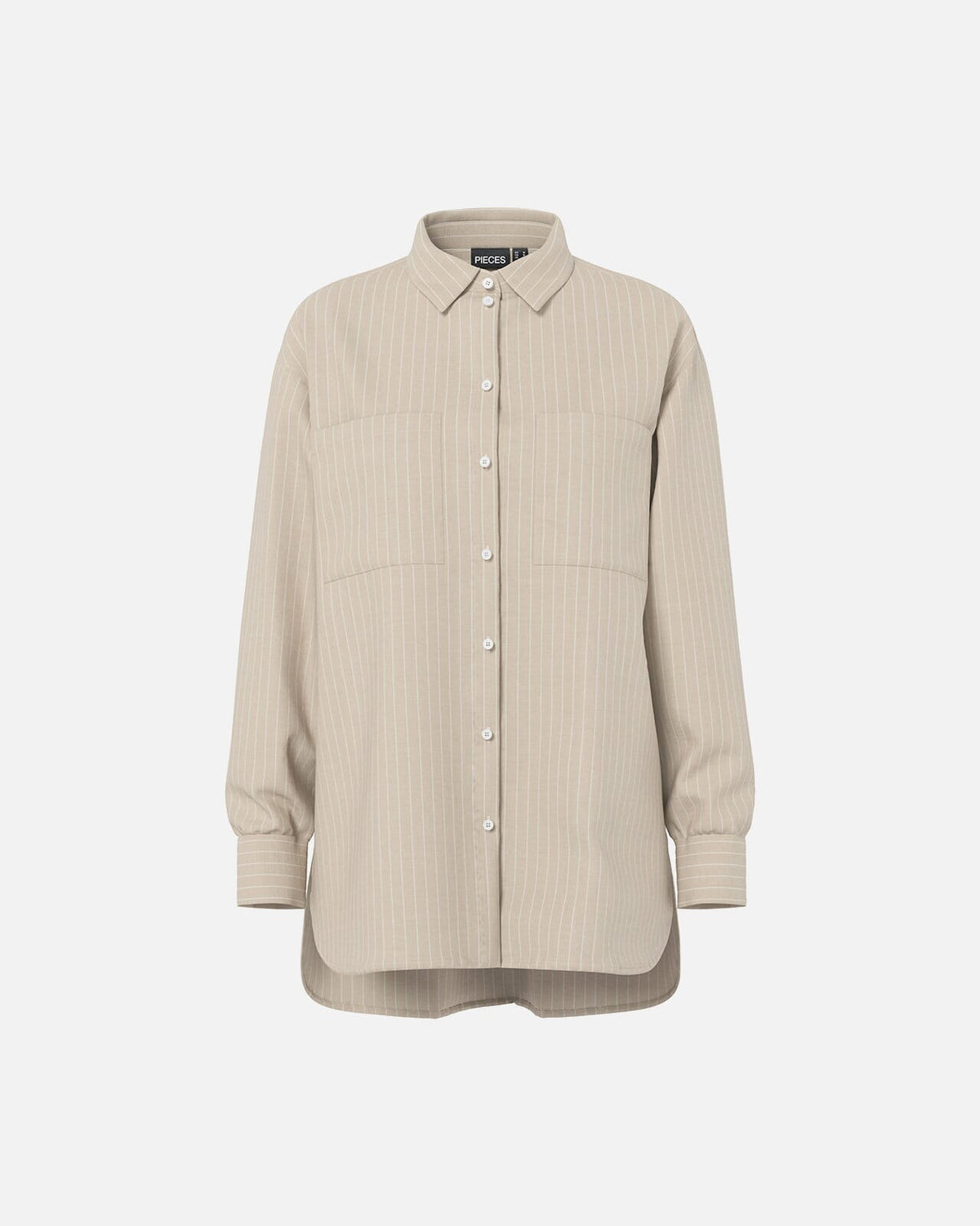 PIECES Skjorte Melia LS Loose Shirt - Crockery/ Thin Bright White