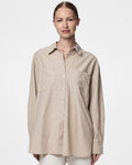 PIECES Skjorte Melia LS Loose Shirt - Crockery/ Thin Bright White