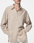 PIECES Skjorte Melia LS Loose Shirt - Crockery/ Thin Bright White
