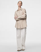 PIECES Skjorte Melia LS Loose Shirt - Crockery/ Thin Bright White