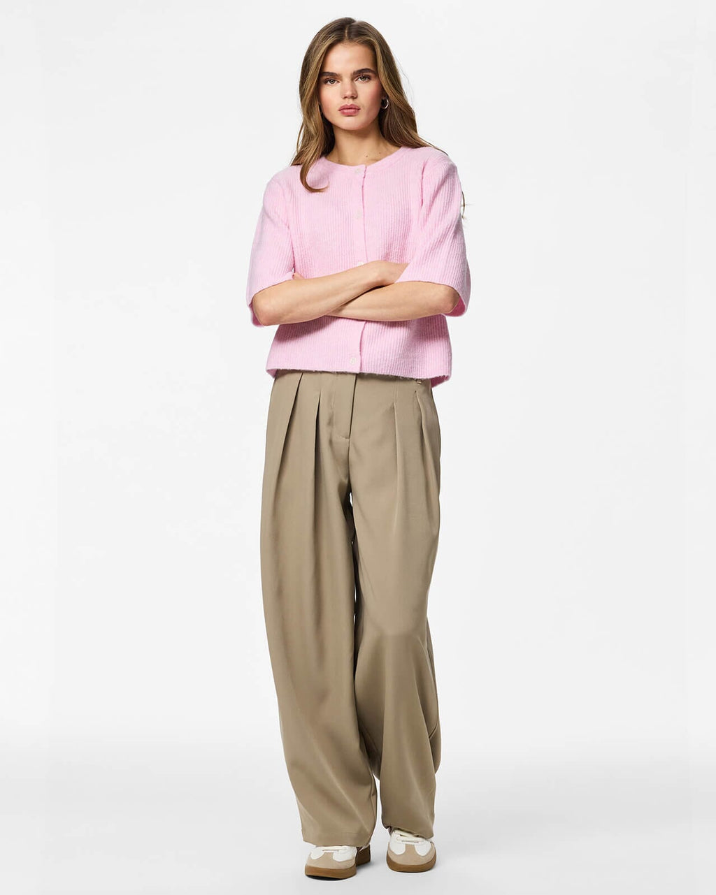 PIECES Cardigan Silly SS O-Neck Knit - Roseate Spoonbill/ Melange
