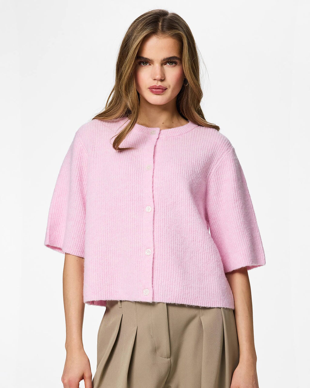 PIECES Cardigan Silly SS O-Neck Knit - Roseate Spoonbill/ Melange