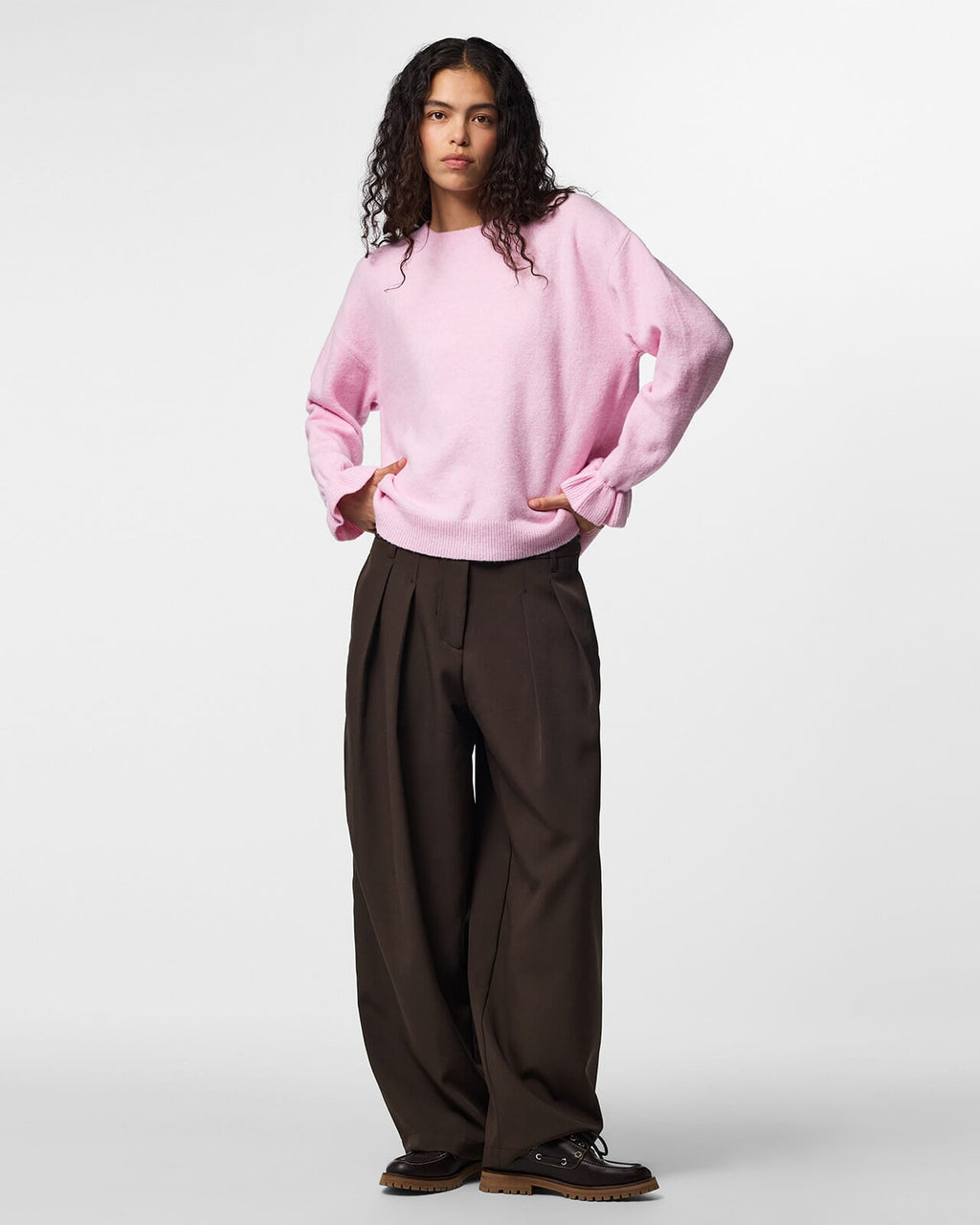 PIECES Strikkegenser Sally LS Frill Cuff Knit - Roseate Spoonbill/ Melange