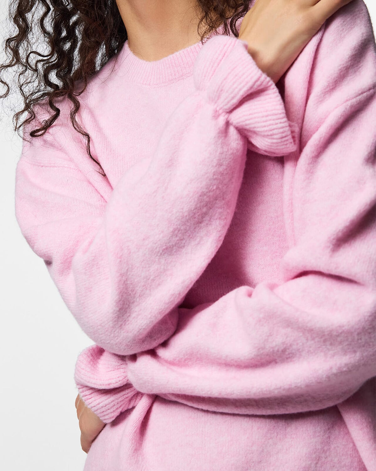 PIECES Strikkegenser Sally LS Frill Cuff Knit - Roseate Spoonbill/ Melange