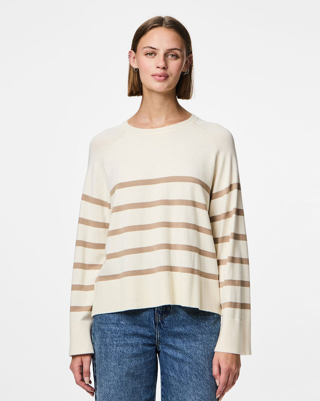 PIECES Genser Sia LS Knit - White/ Silver Mink