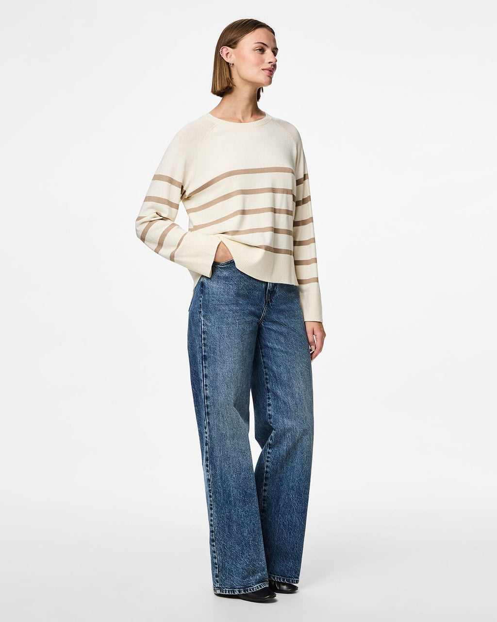 PIECES Genser Sia LS Knit - White/ Silver Mink