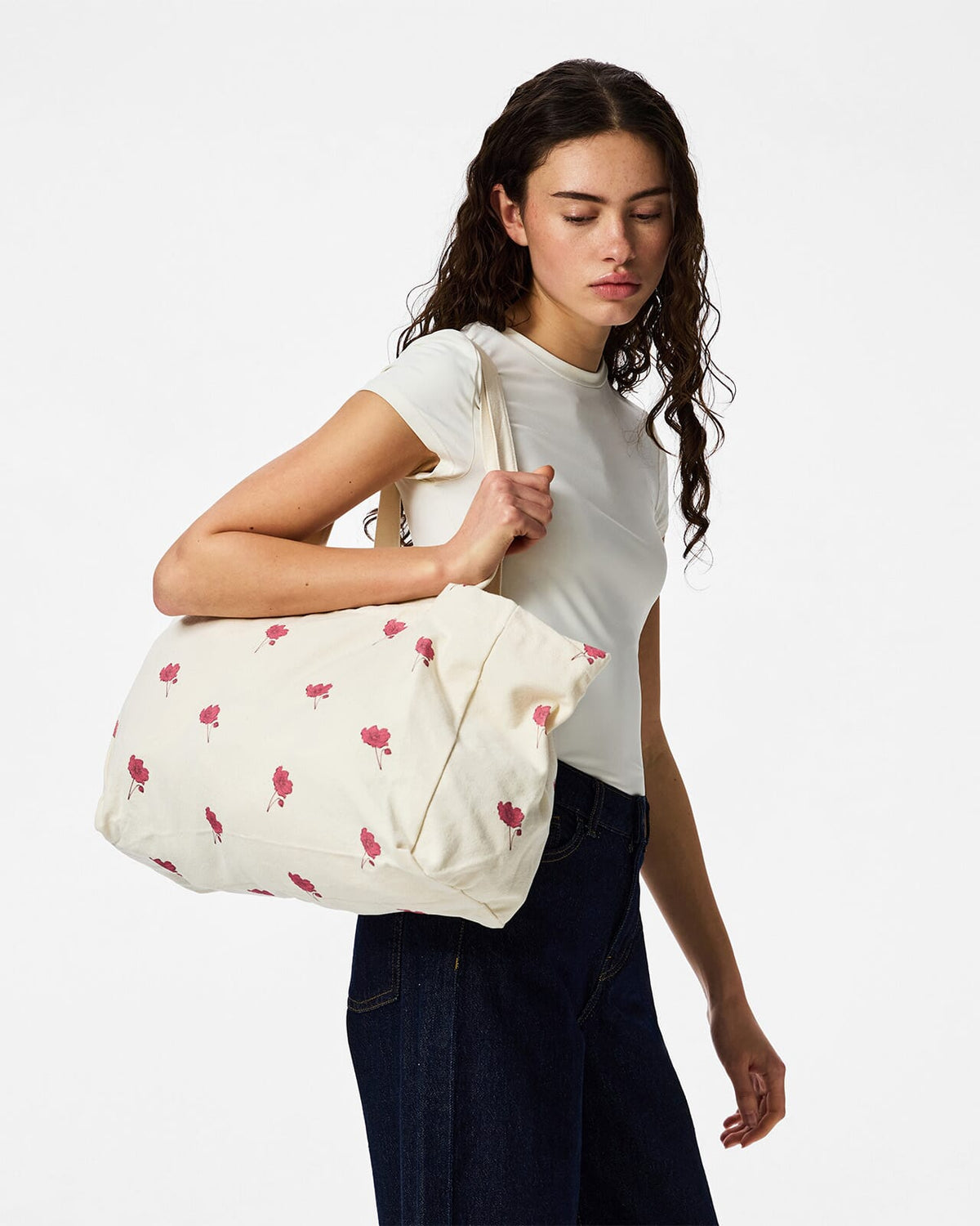PIECES Veske Bella Tote Bag - Cloud Dancer/ Flower
