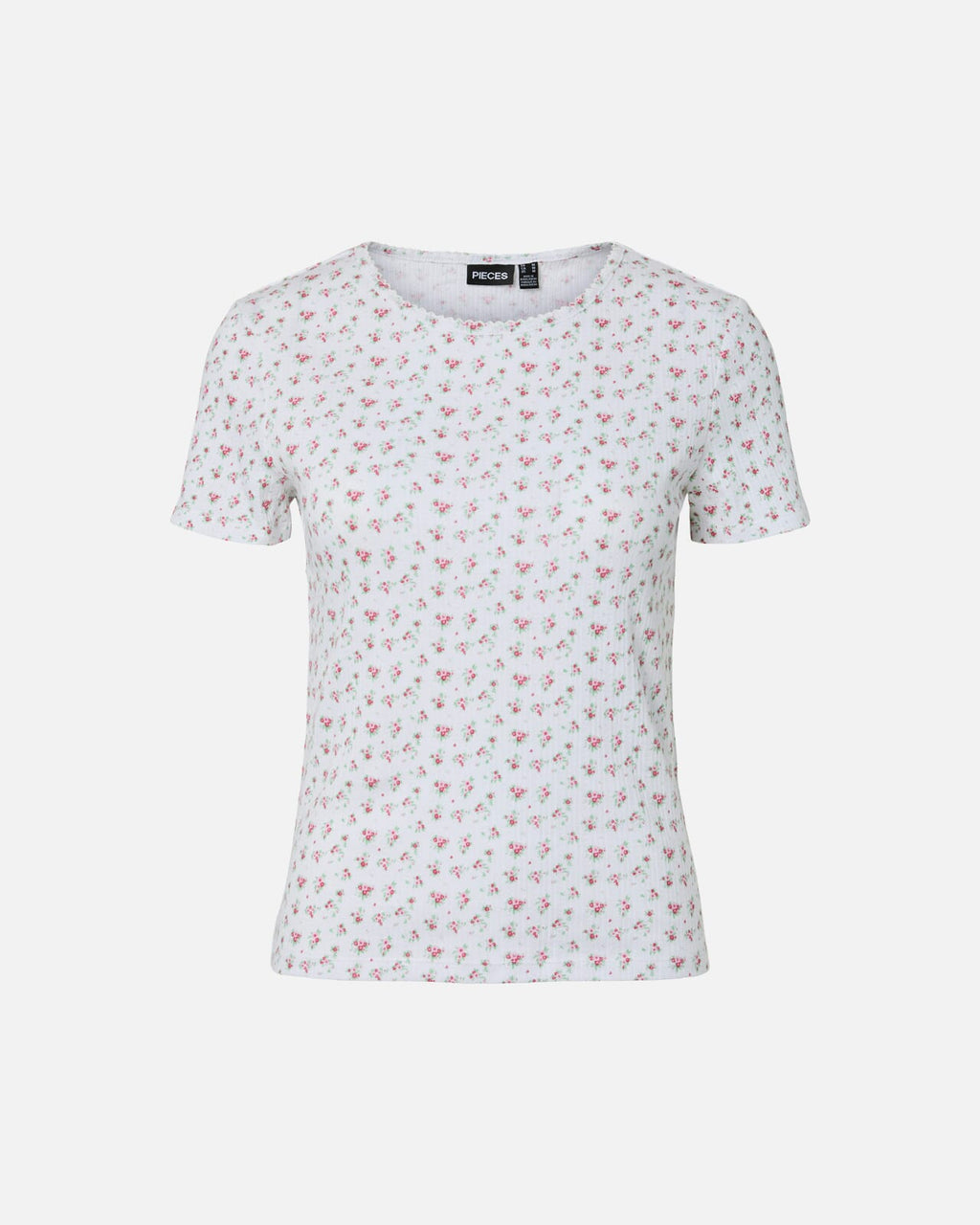 PIECES T-skjorte Turiel SS O-neck Printed - Cloud Dancer/ Pink Flowers