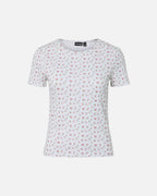 PIECES T-skjorte Turiel SS O-neck Printed - Cloud Dancer/ Pink Flowers