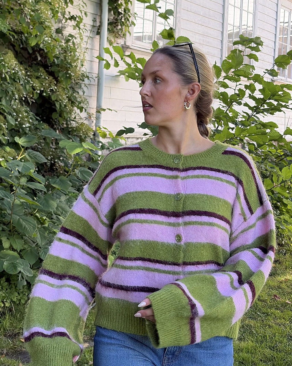 PIECES Strikket Cardigan Ada LS O-neck Knit - Woodbine/ Roseate Spoonbill/ Tawny Port