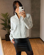 SELECTED FEMME Cardigan Vera Zip LS Knit Ullmiks - Light Grey Melange