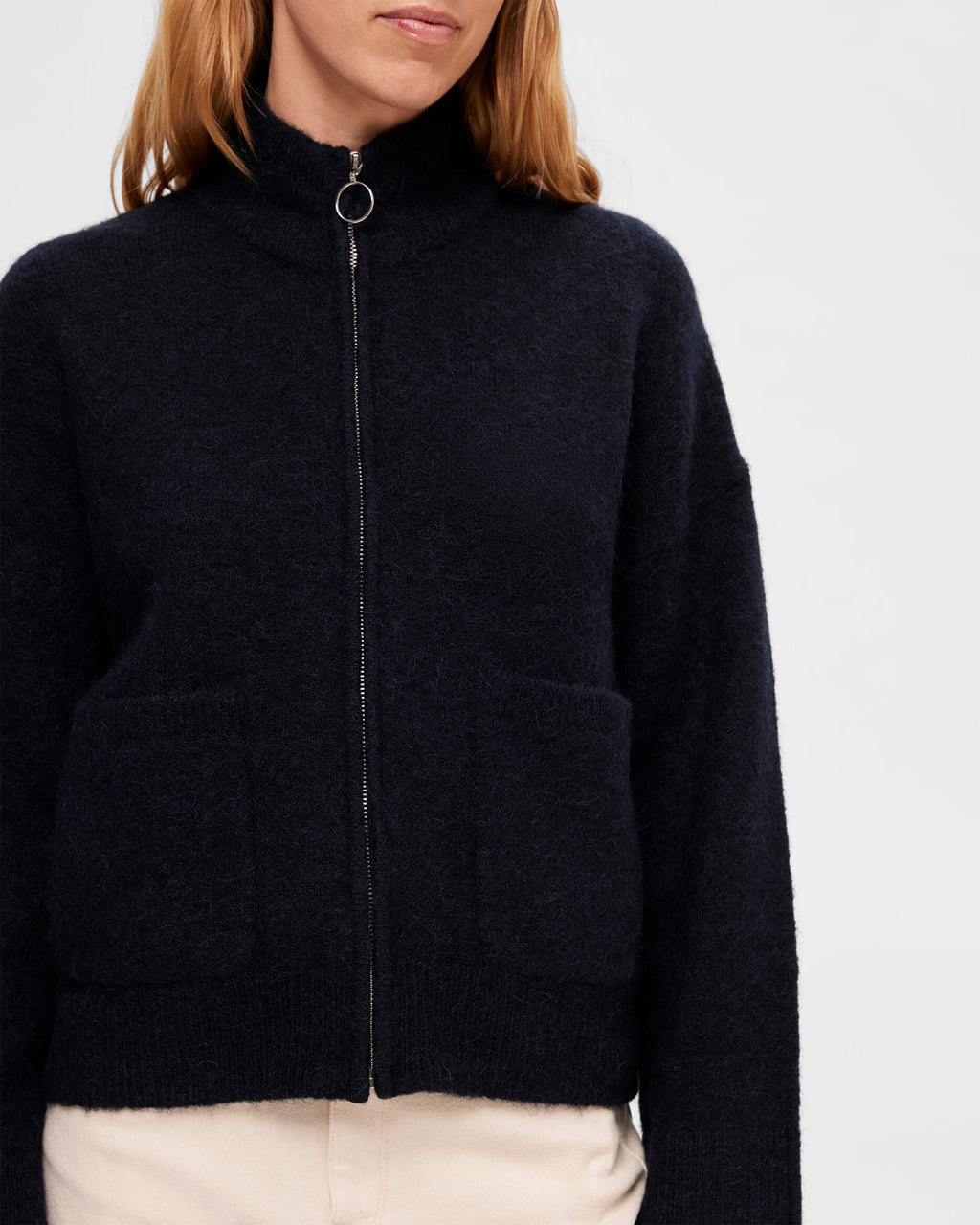 SELECTED FEMME Ullcardigan Sia Ras LS Knit Zipper - Dark Sapphire/ Melange