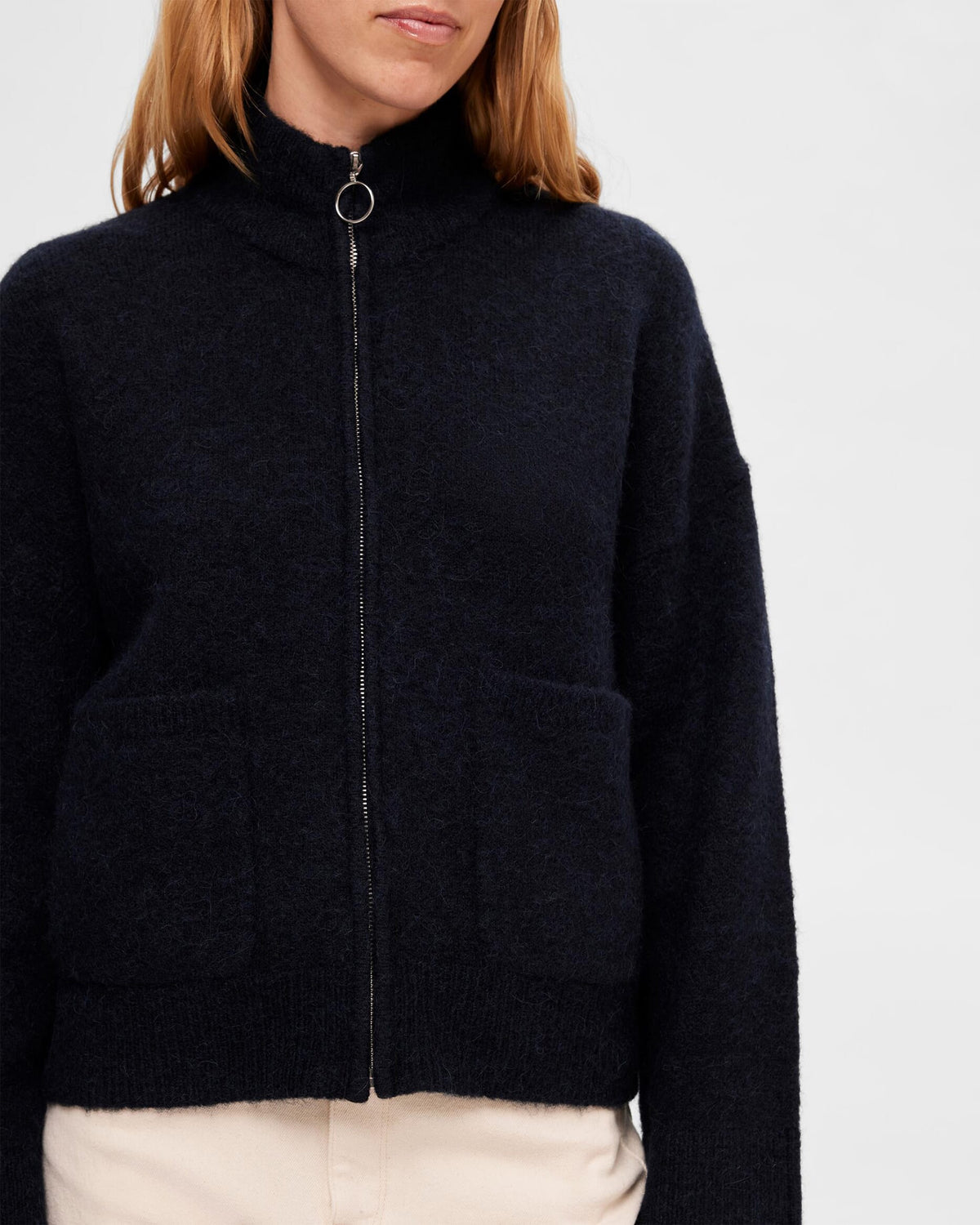 SELECTED FEMME Ullcardigan Sia Ras LS Knit Zipper - Dark Sapphire/ Melange