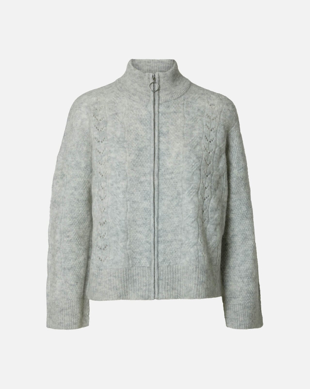 SELECTED FEMME Cardigan Vera Zip LS Knit Ullmiks - Light Grey Melange