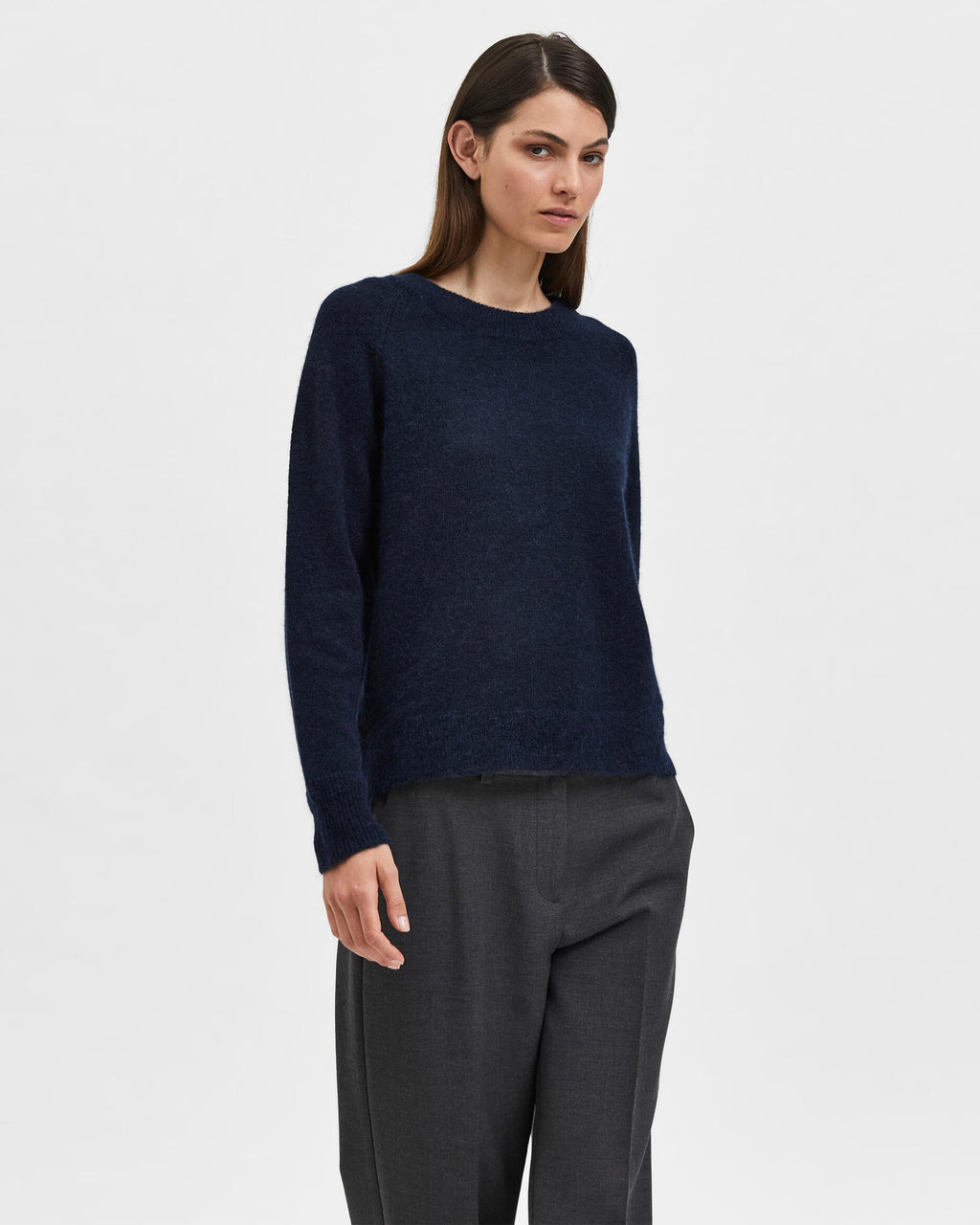 Selected Femme Ullgenser Lulu LS Knit - Dark Sapphire/ Melange