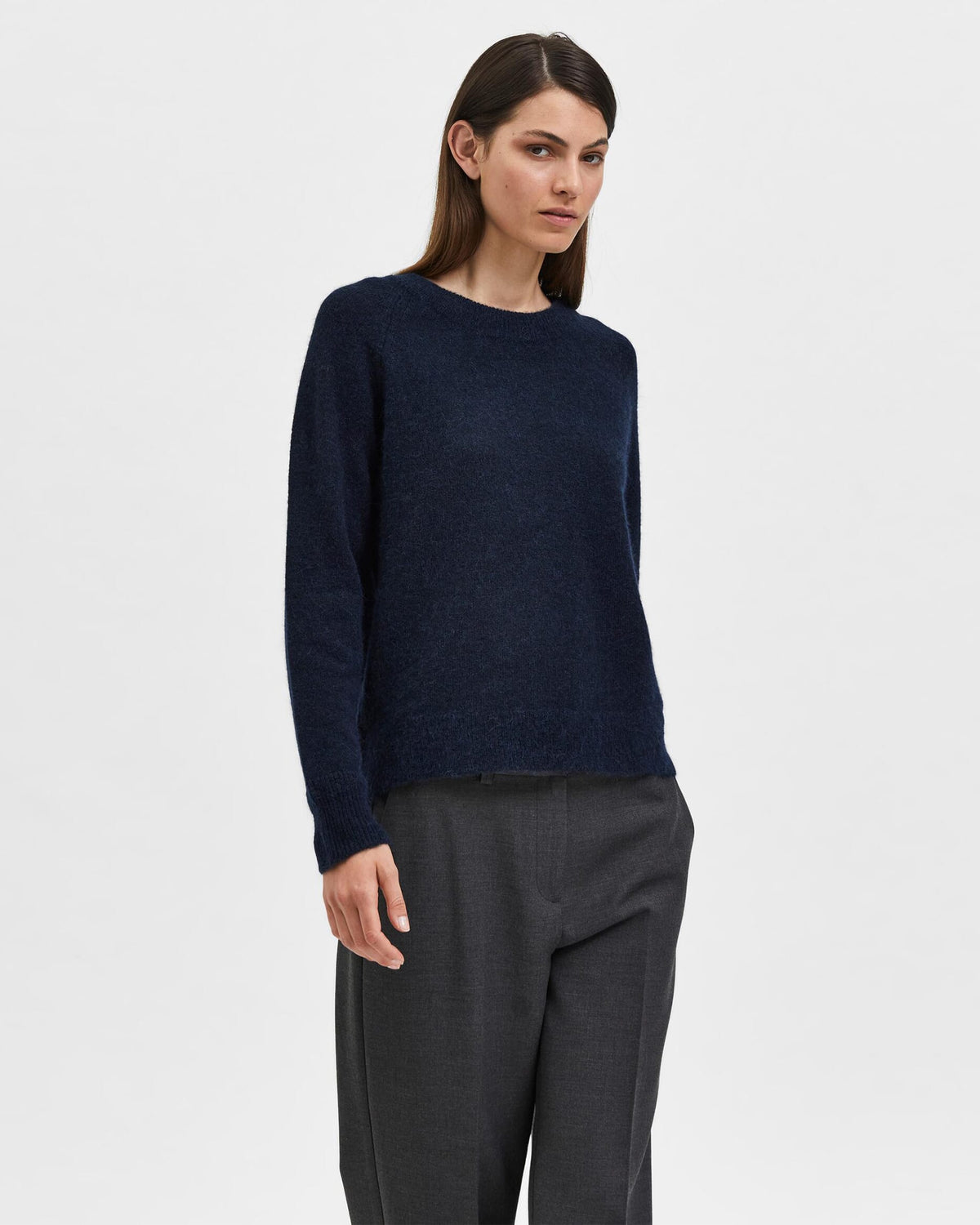 Selected Femme Ullgenser Lulu LS Knit - Dark Sapphire/ Melange