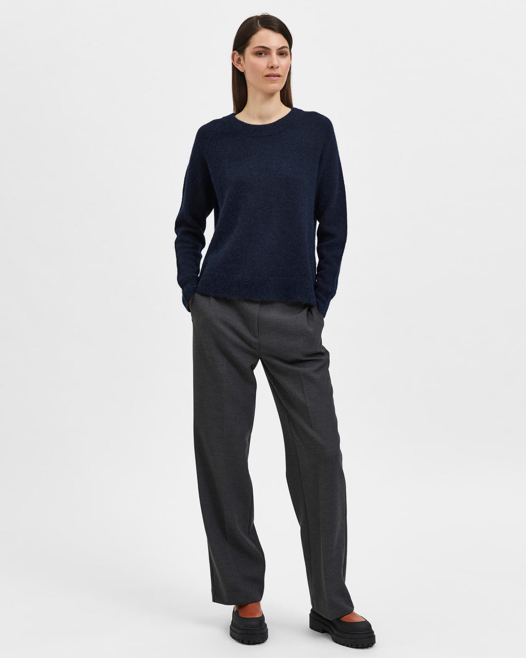 Selected Femme Ullgenser Lulu LS Knit - Dark Sapphire/ Melange