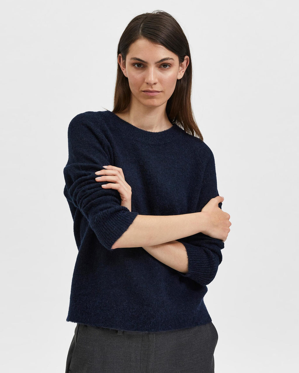 Selected Femme Ullgenser Lulu LS Knit - Dark Sapphire/ Melange