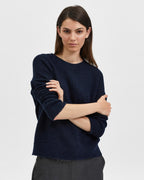 Selected Femme Ullgenser Lulu LS Knit - Dark Sapphire/ Melange