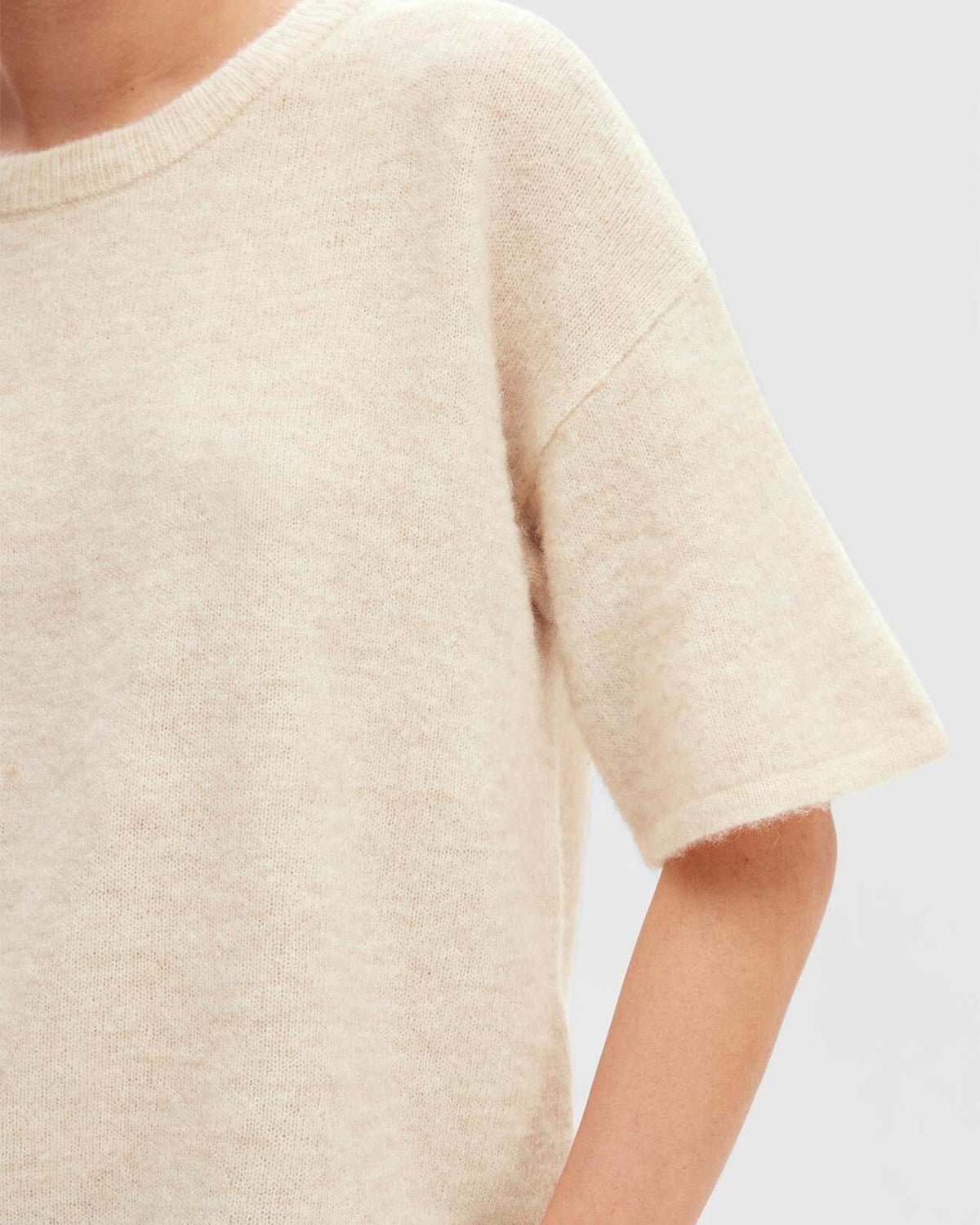 SELECTED FEMME Strikket Topp Maline Liliana 2/4 Knit O-neck  - Birch Melange