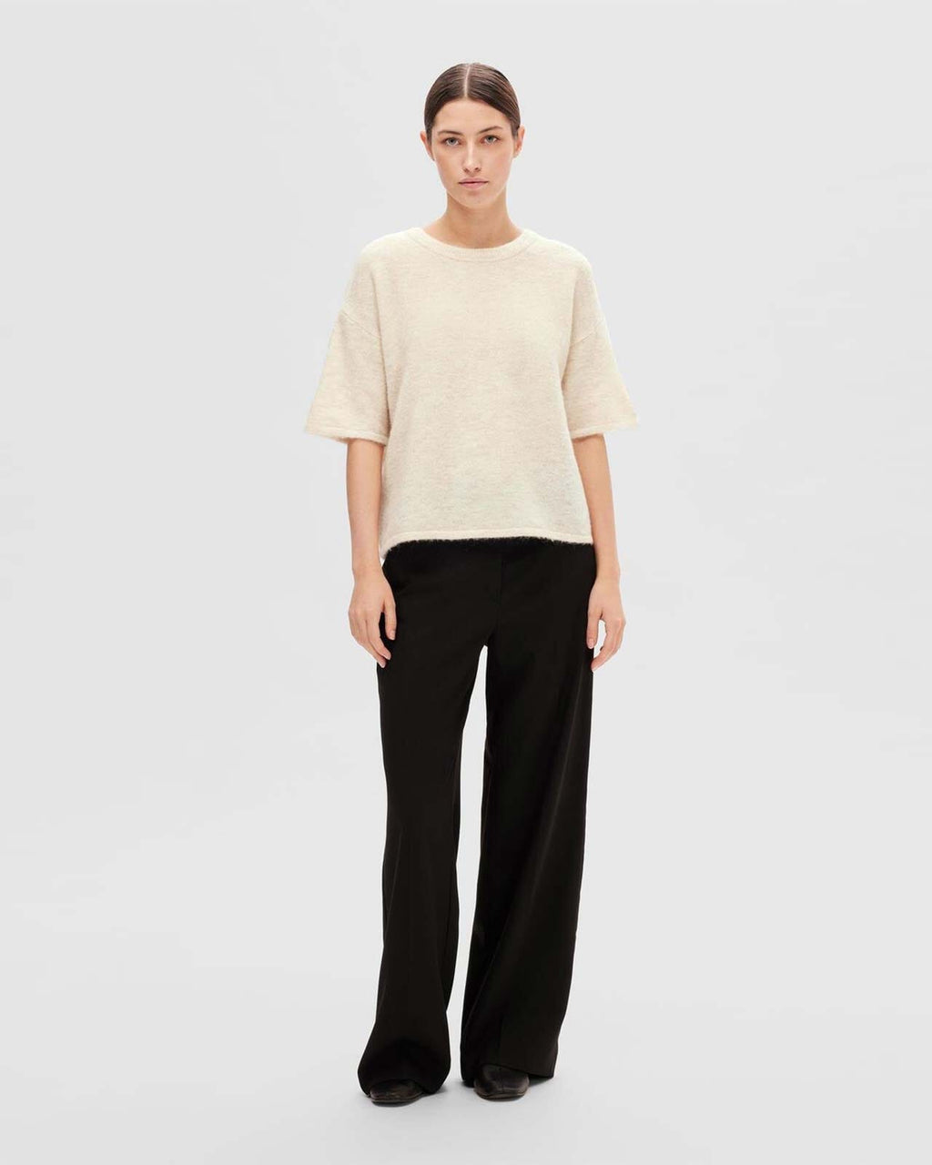 SELECTED FEMME Strikket Topp Maline Liliana 2/4 Knit O-neck  - Birch Melange