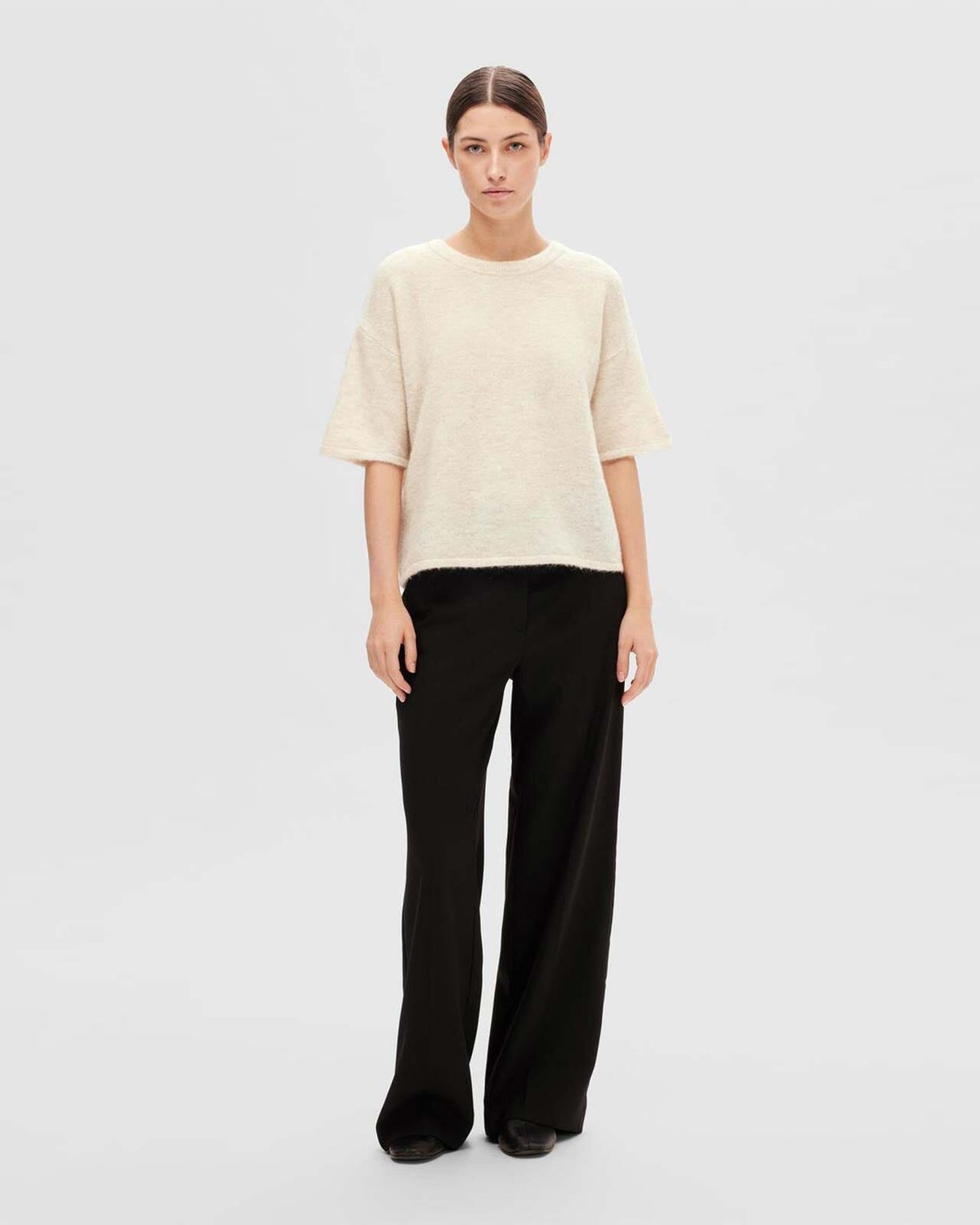 SELECTED FEMME Strikket Topp Maline Liliana 2/4 Knit O-neck  - Birch Melange